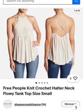 NWT Free People Road Trip Crochet Halter Tank Baby Doll Top Linen Color Small